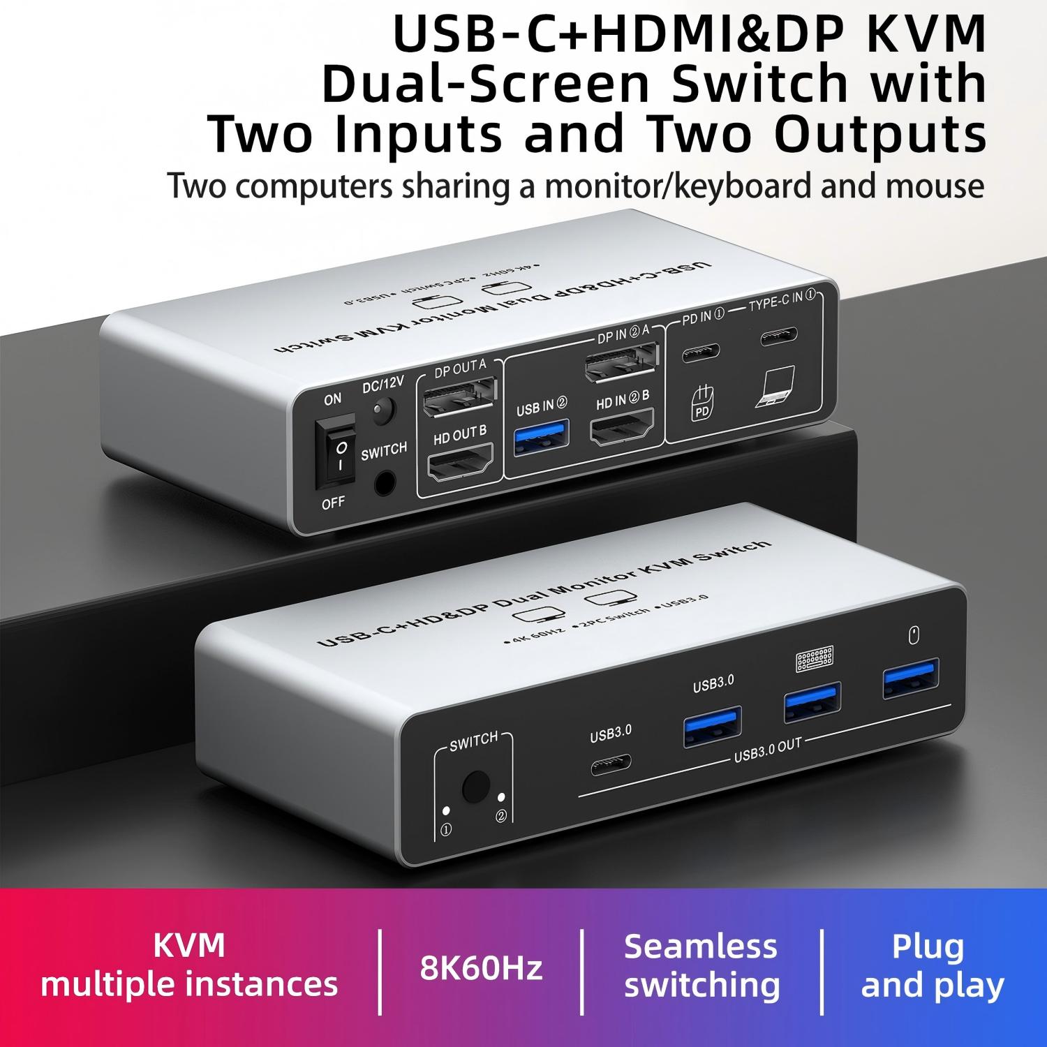 Laptop Accessories Women - USB C HDMI DP KVMスイッチ 2モニター