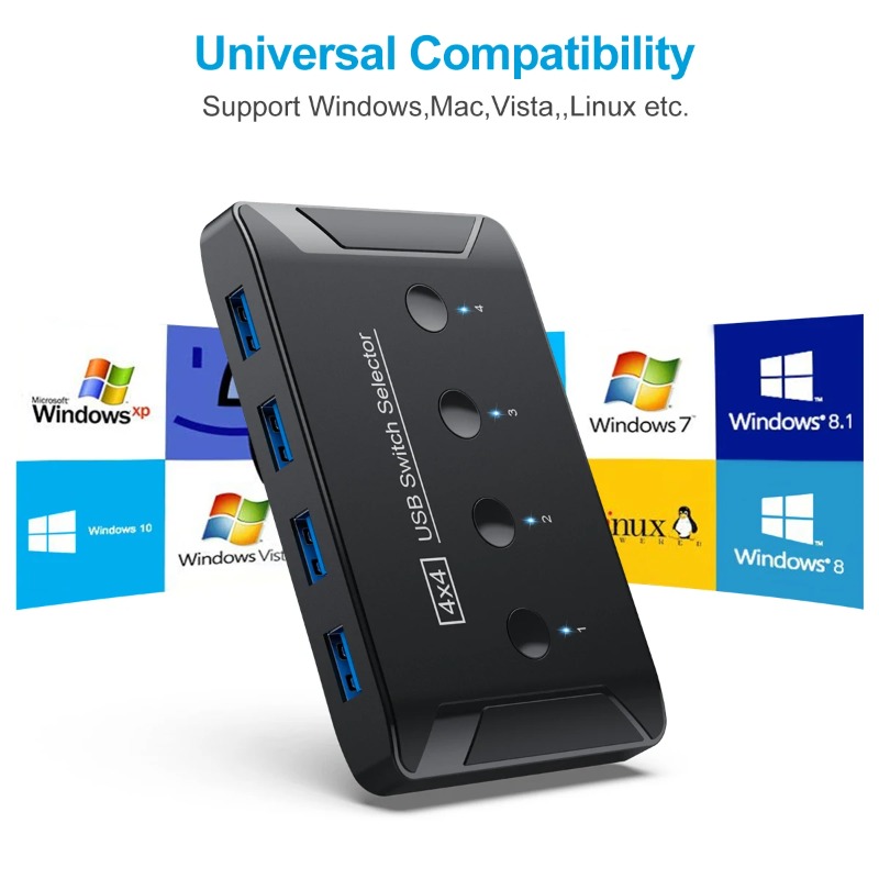Laptop Accessories Women - 4入力4出力KVM USB3.0スイッチ共有コントローラーハブアダプターUSB2.0プリンタースプリッタースイッチャーPCラップトップキーボードマウスモニター用