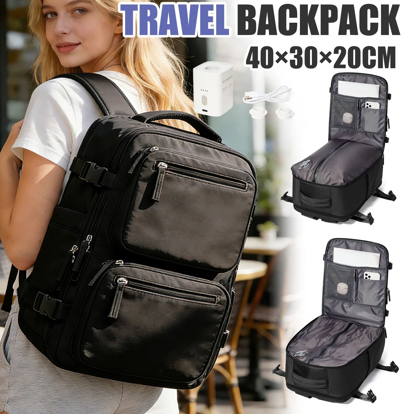 Laptop Accessories Women - 女性用バックパック ポンプ付き真空バックパック 機内持ち込み荷物 40x30x20 ライアンエア ウィズエア