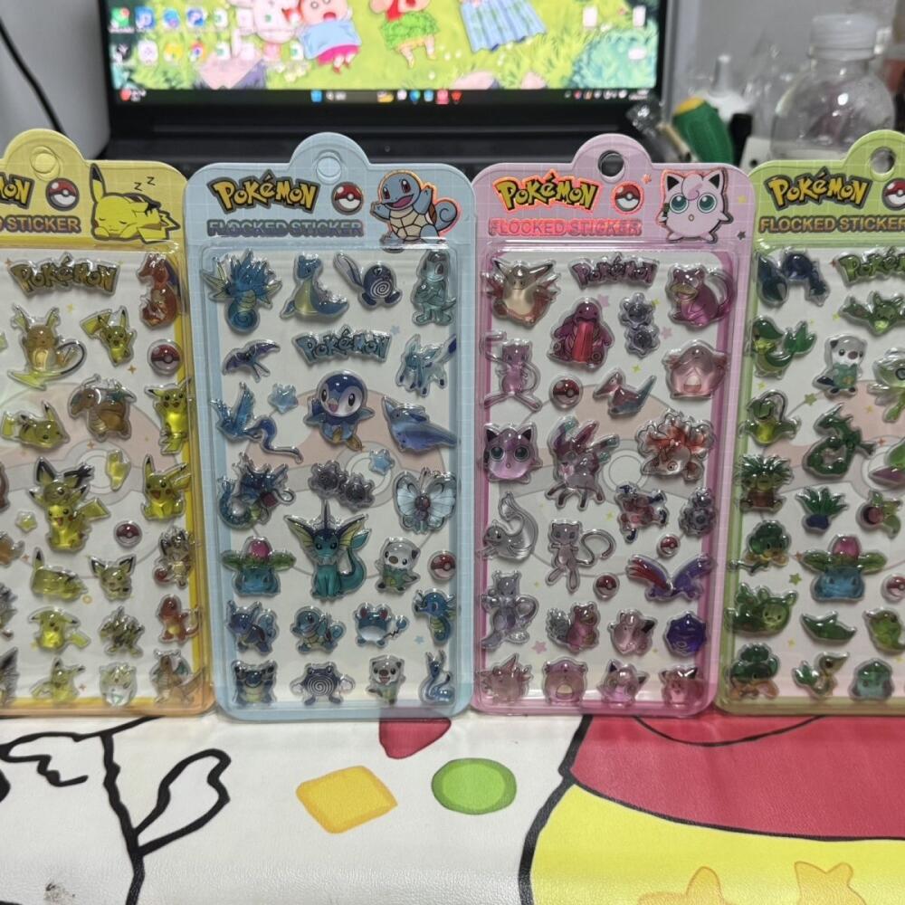 Laptop Accessories Decoration - 4 個ポケモンピカチュウゼニガメジグリーパフ立体クリスタルレリーフステッカー水カップノートブックカメラ友人ホリデーギフト