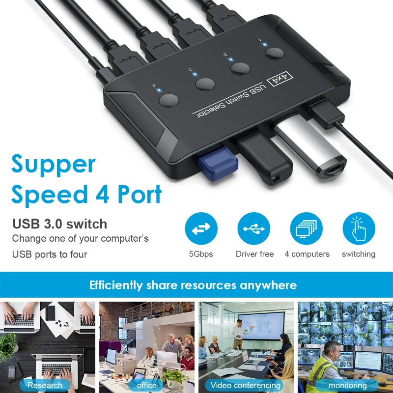 4入力4出力KVM USB3.0スイッチ共有コントローラーハ - Laptop Accessories Women のレビューと価格